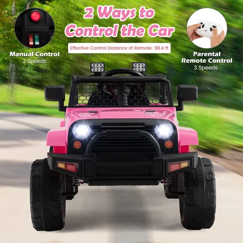 Miniatura 5 de Costzon Vehículo de camión con batería de 12 V con control remoto, suspensión de resorte, faros, música, bocina, MP3, puerto USB y auxiliar, regalo