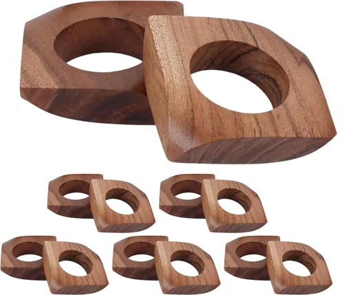 CLEENTABLE Juego de 12 servilleteros de madera, decoración de otoño para el hogar, servilleteros cuadrados de madera de acacia para mesas de