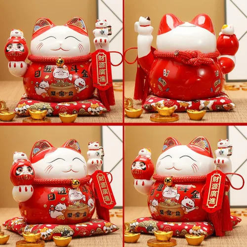 Miniatura 2 de Estatua de la suerte, figuras de gato de cerámica china, estatua de la suerte, alcancía, dinero japonés, fortuna, gato, decoración de regalo