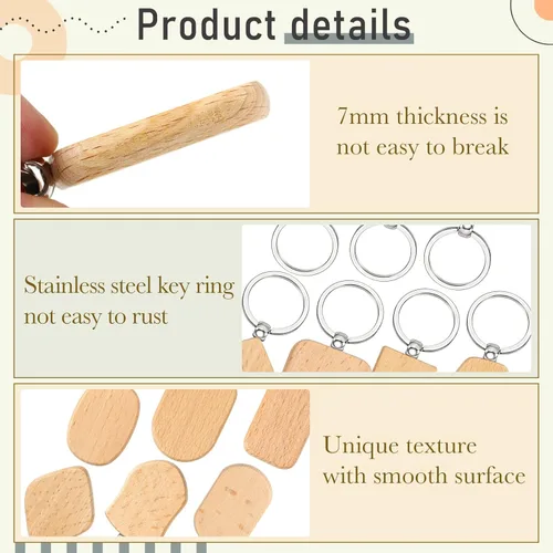 Miniatura 3 de Cunno 20 llaveros de madera en blanco sin terminar grabado láser en blanco con llavero de formas variadas de grabado de madera con anillo