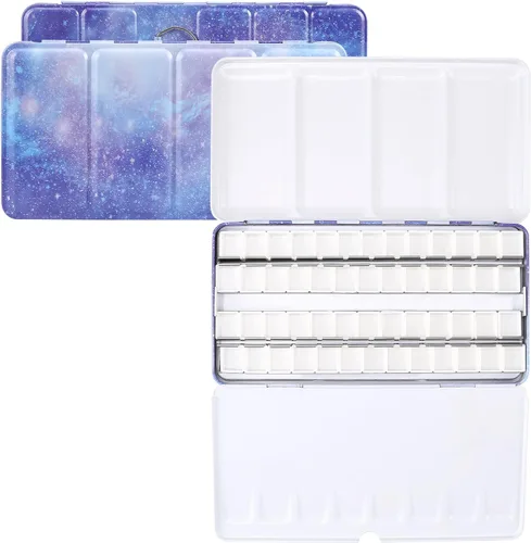 Miniatura 2 de MYARTOOL Paleta de acuarela vacía, estuche de pintura de paleta de acuarela de lata vacía púrpura con 48 piezas de sartenes vacías para paleta