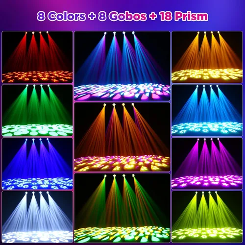 Miniatura 3 de U`King Luces de Cabeza Móvil con Haz de 150W, Prisma de 18 Facetas, Estroboscópico/Haz/Foco/Iluminación de Escenario Wash, 8 Gobos y 8 Colores, Foco