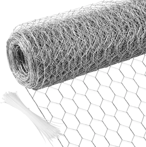 Miniatura 12 de Alambre de pollo de 13.7 pulgadas x 393.7 pulgadas, malla galvanizada hexagonal para jardín, valla de jardín para mascotas, conejos, pollos con 100
