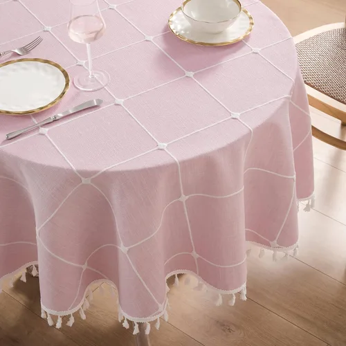 Miniatura 113 de ZeeMart - Mantel de mesa con diseño de cuadrícula boho y borlas (blanco roto, 132 cm x 132 cm), mantel de gran peso de lino a cuadros bordado