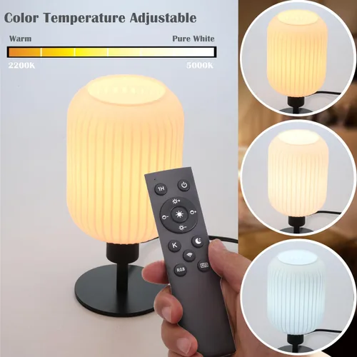 Miniatura 2 de Lámpara de mesa de cristal de mediados de siglo,Lámpara de escritorio regulable,Bombilla LED incluida,Cambio de color RGB remoto,Vidrio acanalado