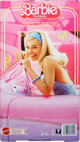 Miniatura 6 de Muñeca de película Barbie, Margot Robbie como, muñeca coleccionable con conjunto a cuadros azules a juego con sombrero y chaqueta a juego