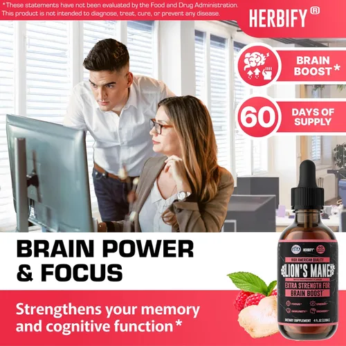 Miniatura 2 de HERBIFY Suplemento de Melena de León - Suplemento Diario de Hongos para Memoria, Concentración y Claridad - Potenciador Cerebral - Tintura de Melena
