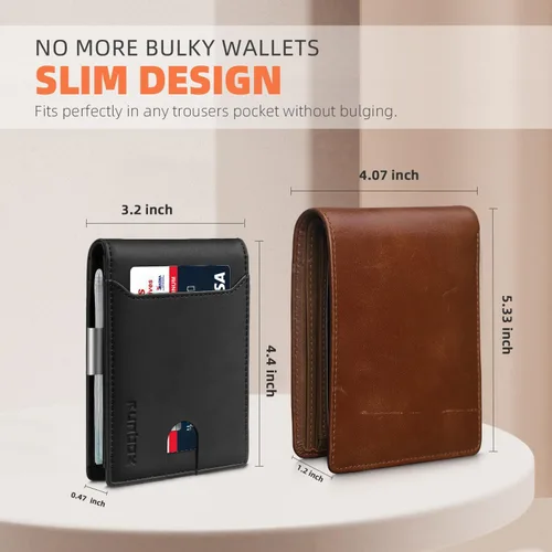 Miniatura 103 de RUNBOX - Carteras delgadas para hombre, cartera de piel con pinza para el dinero, cartera de bolsillo frontal con bloqueo RFID, tarjetero