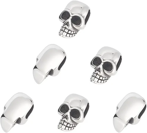 Miniatura 6 de UNICRAFTALE 8 cuentas espaciadoras de acero inoxidable con cabeza de calavera de 8 estilos, cuentas sueltas de plata antigua, cuentas de metal