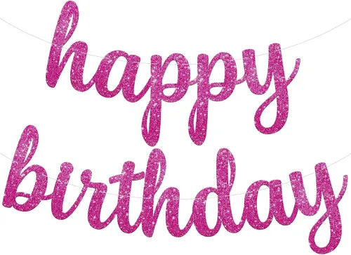 Miniatura 12 de KatchOn, Cartel de feliz cumpleaños negro cursivo con purpurina – pre-encordado, 10 pies Cartel de feliz cumpleaños Decoraciones de cumpleaños