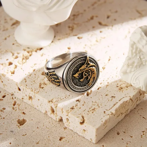 Miniatura 2 de HZMAN Anillo de lobo vikingo nórdico para hombre, acero inoxidable, retro, mago, guerrero, cazador, cabeza de lobo y pata de lobo, joyería de regalo