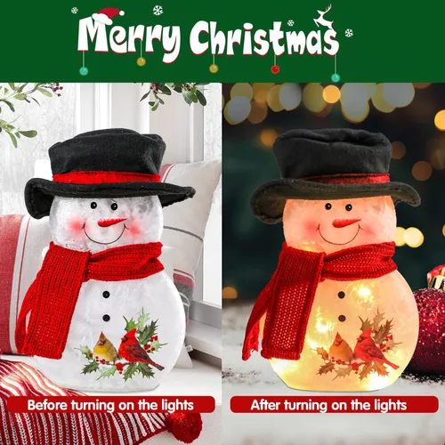 Miniatura 2 de Yinns Lámpara de muñeco de nieve de Navidad iluminada, decoración de muñeco de nieve con luz LED de cristal pintada a mano, decoraciones de Navidad