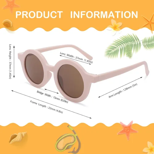 Miniatura 5 de Lindas flores y lentes de sol redondos para niños, marco de goma flexible, protección UV400 para niños y niñas de 2 a 10 años