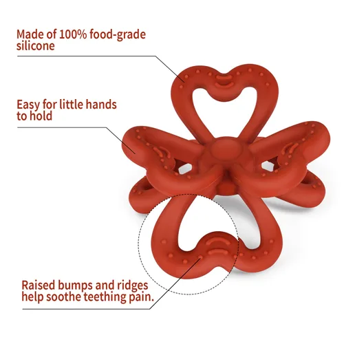 Miniatura 2 de Haakaa Mordedor de trébol de silicona, juguetes de dentición de silicona de grado alimenticio para bebés de 3 a 6 meses, 6 a 12 meses, juguete Cobre