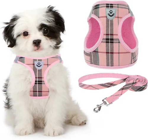 Miniatura 10 de Arnés de malla suave para cachorros – Juego de arnés y correa para perros pequeños, ajustable y cómodo chaleco reflectante acolchado para cachorros