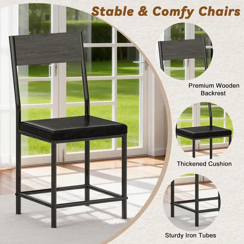 Miniatura 5 de Juego de mesa de comedor para 4, juego de mesa de cocina y sillas de 5 piezas, mesa de comedor rectangular de madera con marco de metal y tablero