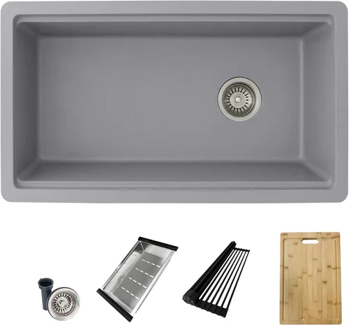 Miniatura 16 de Stylish S-822L - Fregadero de cocina de granito compuesto de 22 x 17.5 pulgadas, cuenco individual debajo del montaje y caída, 8.25 pulgadas