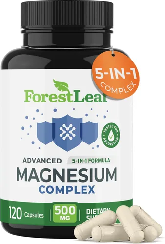 ForestLeaf Complejo de magnesio 500mg - 500mg cápsulas - suplemento 500 mg - para el sueño, estreñimiento - suplemento para mujeres (120 unidades)