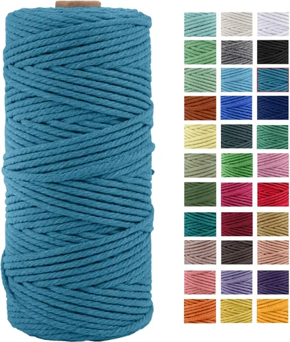 Miniatura 33 de Cuerda de macramé de algodón natural grueso de 3mm x 109 yardas, cuerda de algodón torcido de 4 hebras para macramé suave de color natural hecho a