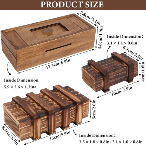 Miniatura 2 de Caja de rompecabezas de madera con compartimento oculto 3D, cajones mágicos, caja mágica secreta, caja de madera para rompecabezas, caja de 3 piezas