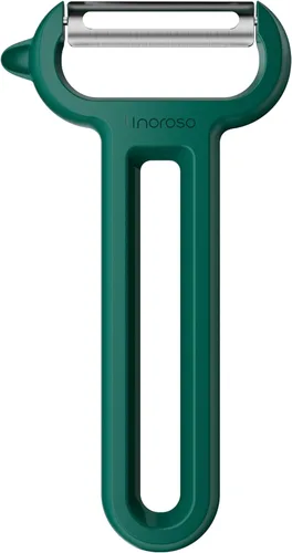 Miniatura 10 de Linoroso Pelador de frutas dentadas de acero inoxidable negro, pelador clásico de verduras, hoja giratoria japonesa, mango cómodo, apto