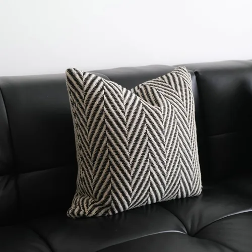 Miniatura 3 de vctops Funda de cojín de punto bohemio en blanco y negro, funda de cojín tejida con flecha, decoración cuadrada para sofá, dormitorio, sala