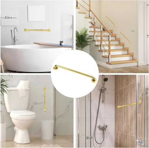 Miniatura 7 de Tatuo Paquete de 4 barras de agarre para bañeras, acero inoxidable 304, pasamanos de seguridad para baño, asas antideslizantes, barras de agarre Oro