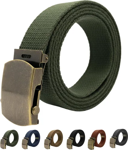 Miniatura 13 de Cinturón de lona para cinturón, cinturón militar, cinturón de golf, cinturón de uniforme con hebilla de latón antiguo y punta de 50 pulgadas