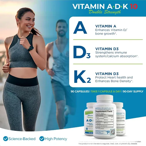 Miniatura 4 de Power By Naturals ADK 10 - Vitamina A de alta potencia, D3 10000 IU, suplemento K2 MK7 – 90 pastillas (1 unidad) para 3 meses de apoyo a la salud