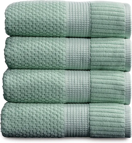 Miniatura 63 de NY Loft Juego de 4 toallas de baño 100% algodón, supersuaves y absorbentes, de secado rápido, 30 x 52 pulgadas, algodón texturizado y duradero