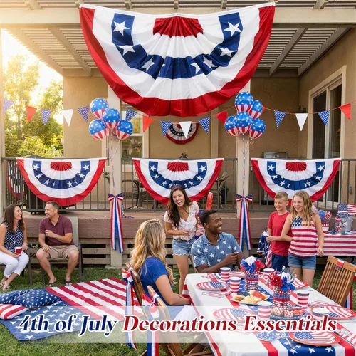Miniatura 3 de HOOSUN Decoraciones del 4 de julio, banderines de bandera estadounidense para exteriores, decoraciones patrióticas del 4 de julio de 1.5 x 3 pies