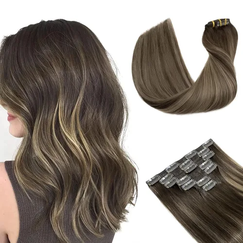 Miniatura 10 de S-noilite - Extensiones de cabello humano real con clip, color negro natural #1B, doble trama, 16 pulgadas, balayage, lacio, 7 unidades, 4.23 oz