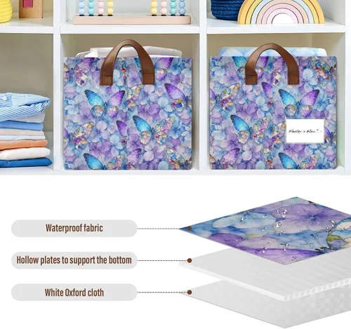 Miniatura 6 de Dreamlike Butterfly Purple Flowers Storage Baskets for Shelves Closet Storage Bins with Handles Shelves Closet Books for Books cajas organizadoras