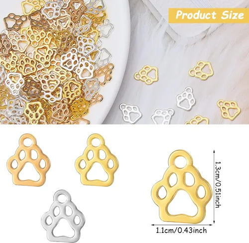 Miniatura 2 de Hicarer 150 dijes con estampado de pata, pulsera de huellas de perro, cuentas de huella de animal, joyería para joyas, collares, pulseras