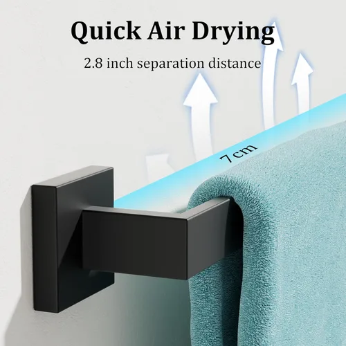 Miniatura 4 de Alise Toallero negro, toallero de 16 pulgadas para baño, toallero de acero inoxidable SUS304 montado en la pared, colgador de toallas resistente