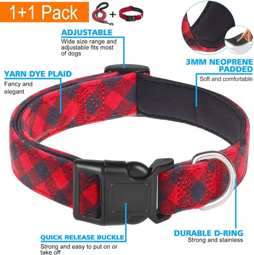 Miniatura 3 de Ladoogo Collar reflectante para perro acolchado con neopreno suave, collares de nailon transpirables y ajustables para perros pequeños, medianos