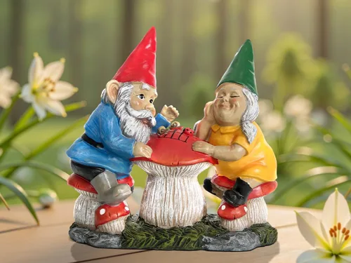 Miniatura 5 de Estatua de gnomo de jardín para decoración al aire libre, figura de gnomo de pareja en seta para exterior, jardín, señor y señora, gnomo jugando