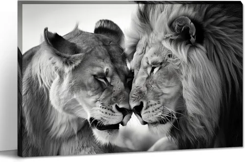 Miniatura 14 de LYUNSHUO Lienzo decorativo para pared, diseño de león y leona, animales en blanco y negro, imágenes de pareja, pintura abstracta de vida silvestre