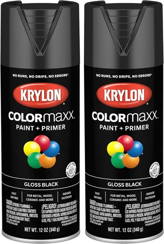 Krylon - Pintura y primer en aerosol COLORmaxx K05505007, para uso en interiores y exteriores, 12 onzas, paquete de 2, negro brillante