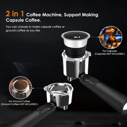 Miniatura 9 de COWSAR Máquina de café expreso comercial de 20 bares, cafetera compacta con espumador de leche, máquinas de café Expresso con tanque de agua