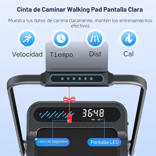 Miniatura 7 de Caminadora plegable con 10% de inclinación, 4 en 1 compacta, caminadora con barra de mango para espacios pequeños en el hogar, cintas de correr