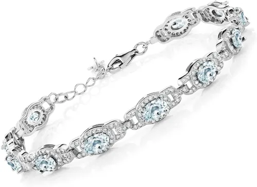 Miniatura 11 de Gem Stone King 7-14 Cttw Oval Gemstone Birthstone Tennis Bracelet For Women 925 Sterling Silver Oval 6X4MM 7 Inch With 1 Inch Extender Fine