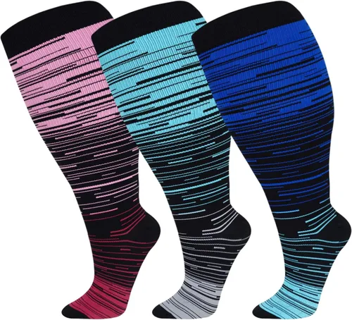3 calcetines de compresión de talla grande, pantorrilla extra ancha para mujeres y hombres, talla grande, hasta la rodilla, 20-30 mmhg, circulación