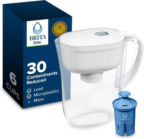 Brita Jarra de agua, filtro Metro Elite, elimina el 99% del plomo, incluye 1 filtro, capacidad para 6 tazas, color blanco