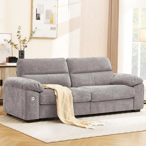 Miniatura 8 de Ihanherry Sofá moderno de 92 pulgadas para sala de estar, sofá de chenilla de asiento profundo con puerto de carga rápida y cojines lavables Verde