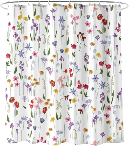 Miniatura 8 de Cortina de ducha de jardín de flores silvestres, diseño floral de prado de acuarela, 72 x 72 pulgadas, tela de poliéster, juego de cortinas de ducha
