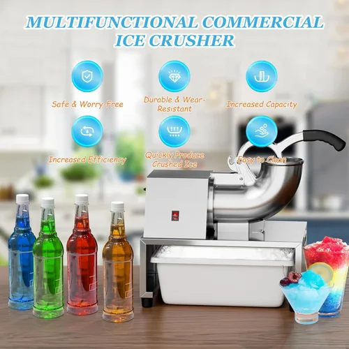 Miniatura 2 de Máquina trituradora de hielo comercial de 220 LBS/H, máquina eléctrica de cono de nieve, máquina de hielo afeitado de acero inoxidable para 220v