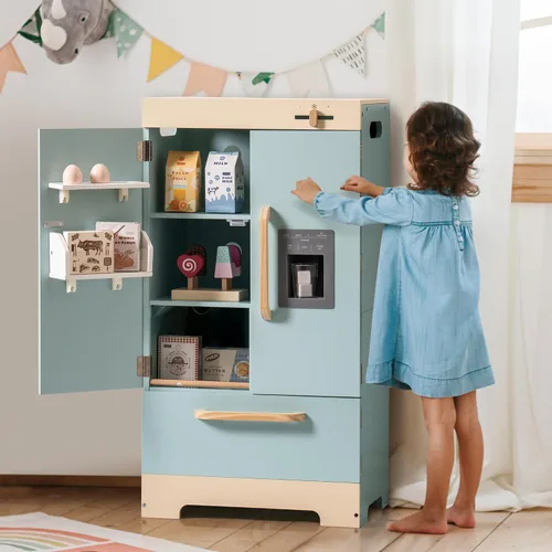 Miniatura 8 de ROBOTIME - Refrigerador de madera de juguete, para niños pequeños y grandes, con máquina de hielo y alimentos, juego de cocina de simulación