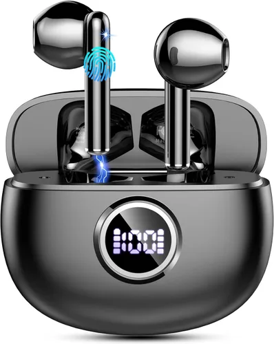 Auriculares inalámbricos, auriculares Bluetooth 5.3 2025 estéreo de alta fidelidad con micrófonos ENC con cancelación de ruido, auriculares Negro