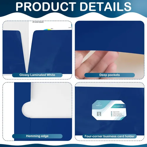 Miniatura 3 de Yeaqee Paquete de 100 carpetas a granel con 2 bolsillos, carpetas de papel laminado brillante, tamaño carta, tamaño carta, dos bolsillos, Azul